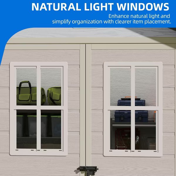 6x4.4 FT Outdoor Storage Shed, Double-Wall Lockable Garden Shed with Sloped Roof & 2 Windows for Backyard Patio Lawn, Greige&Gray - Image 5