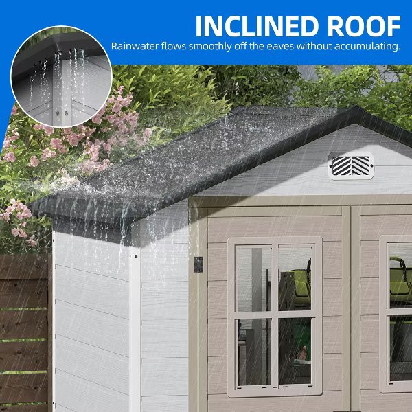 6x4.4 FT Outdoor Storage Shed, Double-Wall Lockable Garden Shed with Sloped Roof & 2 Windows for Backyard Patio Lawn, Greige&Gray - Image 3