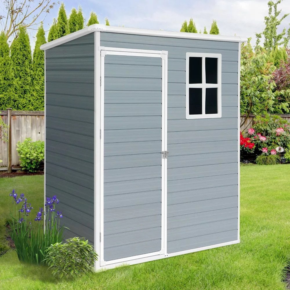 5ft x 3ft Resin Outdoor Storage Shed Plastic Garden Sheds with Floor and Lockable Door for Backyard, Lawn, Grey (W540S00019)
