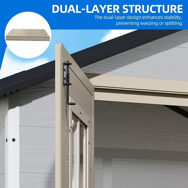 6x4.4 FT Outdoor Storage Shed, Double-Wall Lockable Garden Shed with Sloped Roof & 2 Windows for Backyard Patio Lawn, Greige&Gray - Image 4